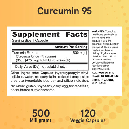 Jarrow Formulas Curcumin 95 Supplement - Turmeric Extract Supplement, 500 mg for Antioxidant & Joint Support, 120 Capsules - Maple Wellness Supplements