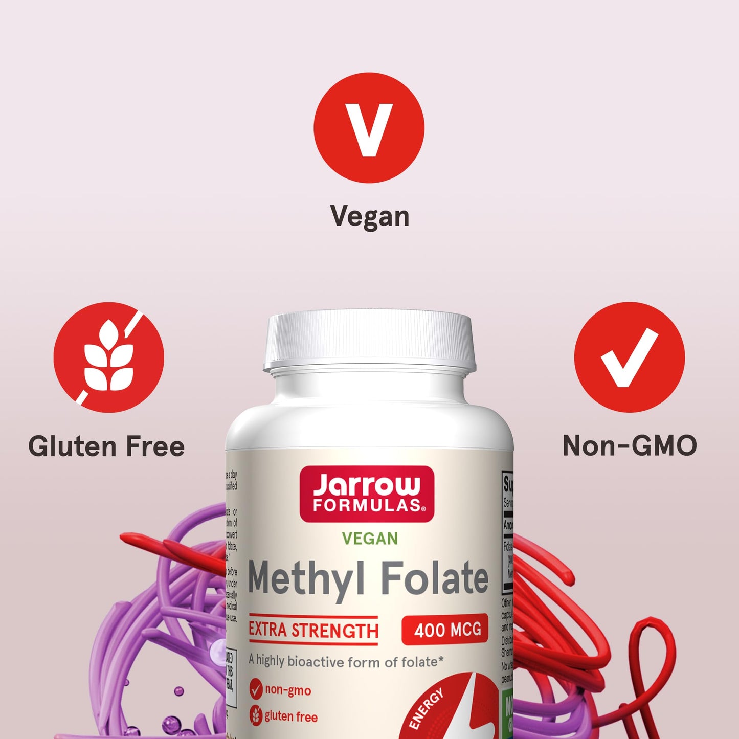 Jarrow Formulas Extra Strength Methyl Folate 400 mcg, Dietary Supplement for Cardiovascular and Neurologic Health Support - Maple Wellness Supplements