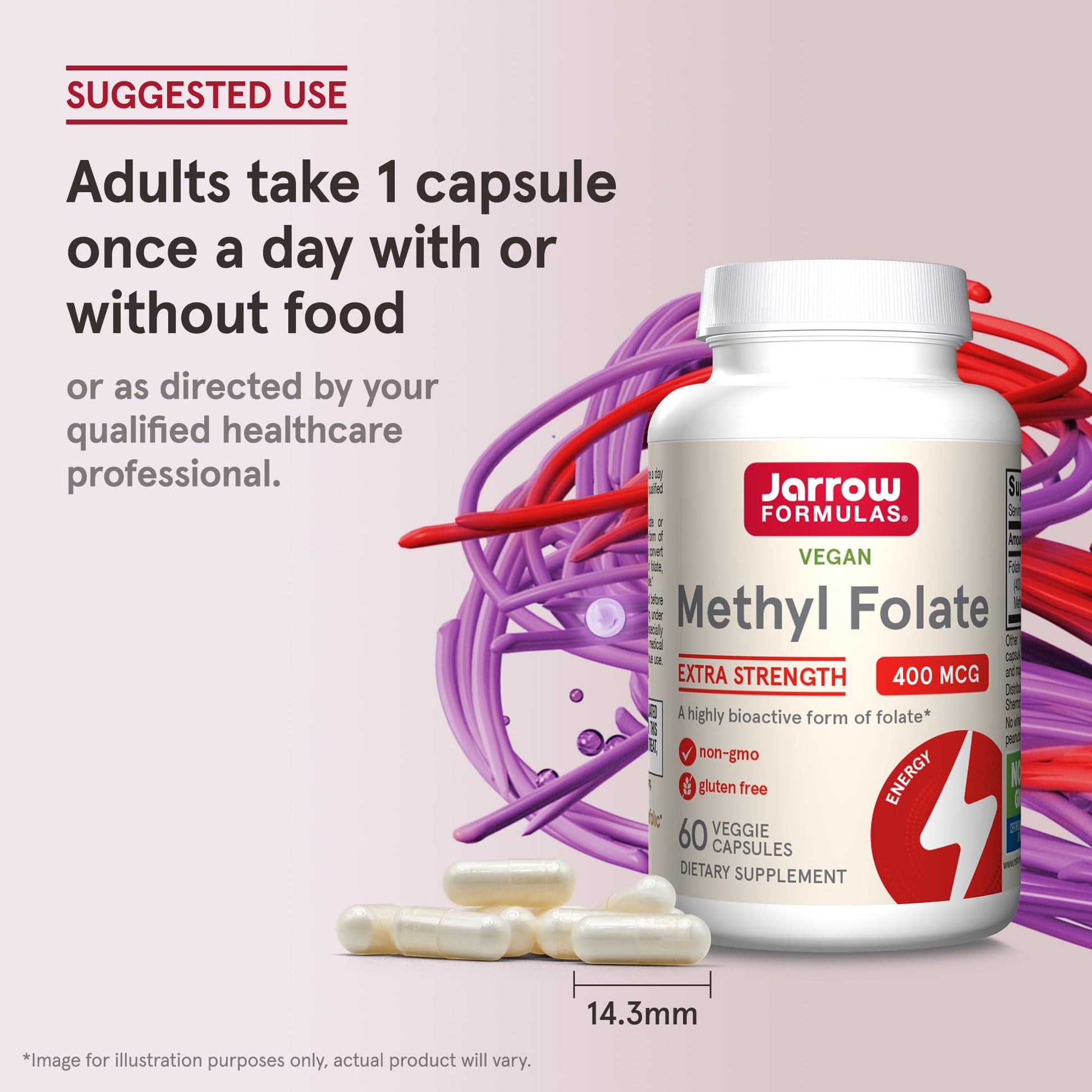 Jarrow Formulas Extra Strength Methyl Folate 400 mcg, Dietary Supplement for Cardiovascular and Neurologic Health Support - Maple Wellness Supplements