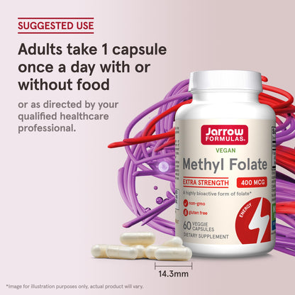 Jarrow Formulas Extra Strength Methyl Folate 400 mcg, Dietary Supplement for Cardiovascular and Neurologic Health Support - Maple Wellness Supplements