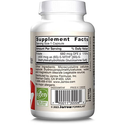 Jarrow Formulas Extra Strength Methyl Folate 400 mcg, Dietary Supplement for Cardiovascular and Neurologic Health Support - Maple Wellness Supplements