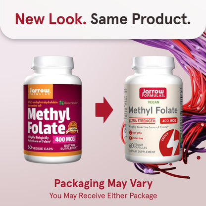 Jarrow Formulas Extra Strength Methyl Folate 400 mcg, Dietary Supplement for Cardiovascular and Neurologic Health Support - Maple Wellness Supplements