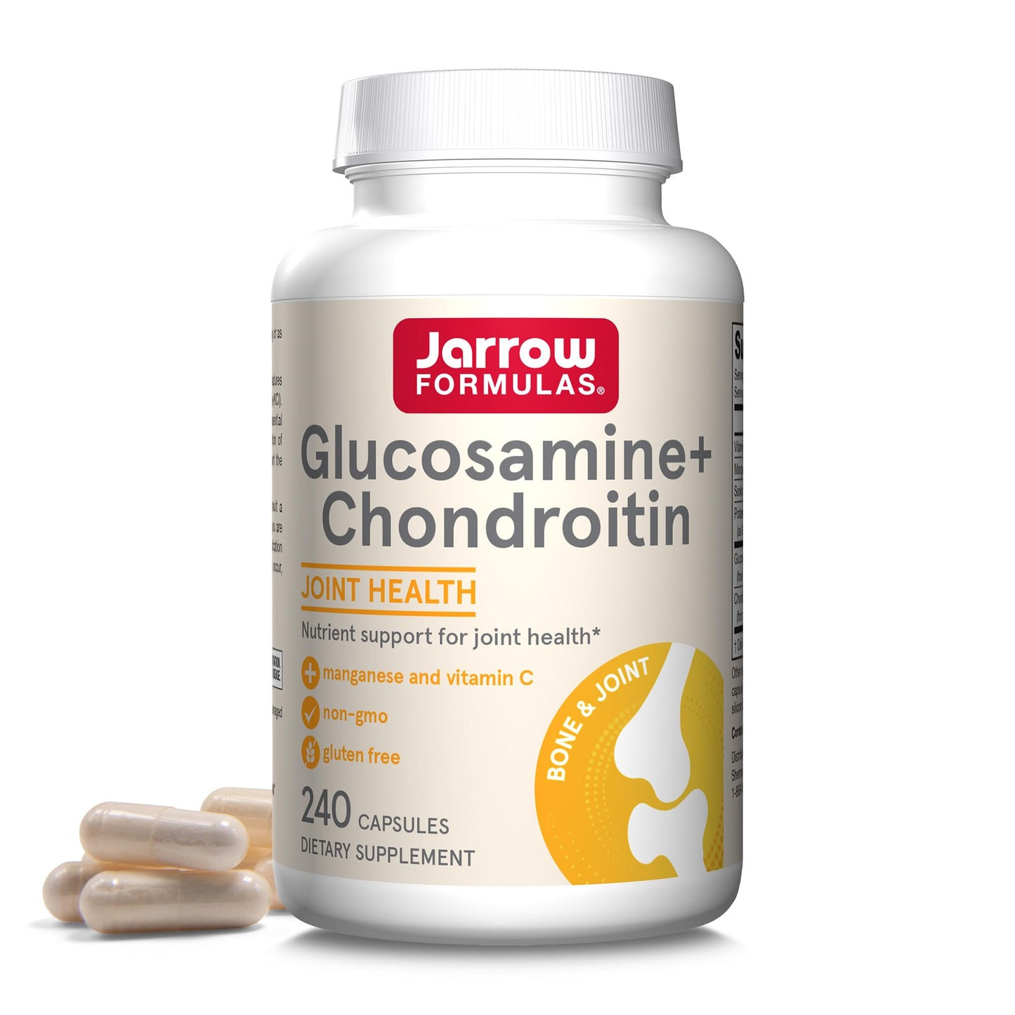 Jarrow Formulas Glucosamine + Chondroitin - 240 Capsules - Nutrient Support - Dietary Supplement for Joint Health - with Vitamin C & Manganese - 60 Servings - Maple Wellness Supplements