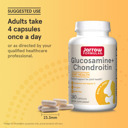 Jarrow Formulas Glucosamine + Chondroitin - 240 Capsules - Nutrient Support - Dietary Supplement for Joint Health - with Vitamin C & Manganese - 60 Servings - Maple Wellness Supplements
