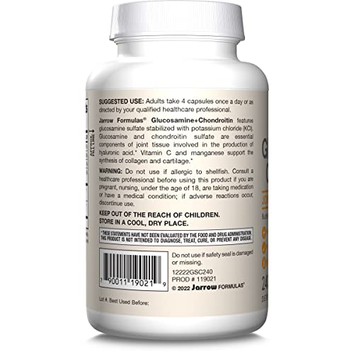 Jarrow Formulas Glucosamine + Chondroitin - 240 Capsules - Nutrient Support - Dietary Supplement for Joint Health - with Vitamin C & Manganese - 60 Servings - Maple Wellness Supplements