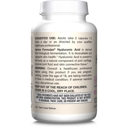 Jarrow Formulas® Hyaluronic Acid 120 mg, Dietary Supplement, Skin Health Support, 120 Veggie Capsules, Up to 60 Day Supply - Maple Wellness Supplements