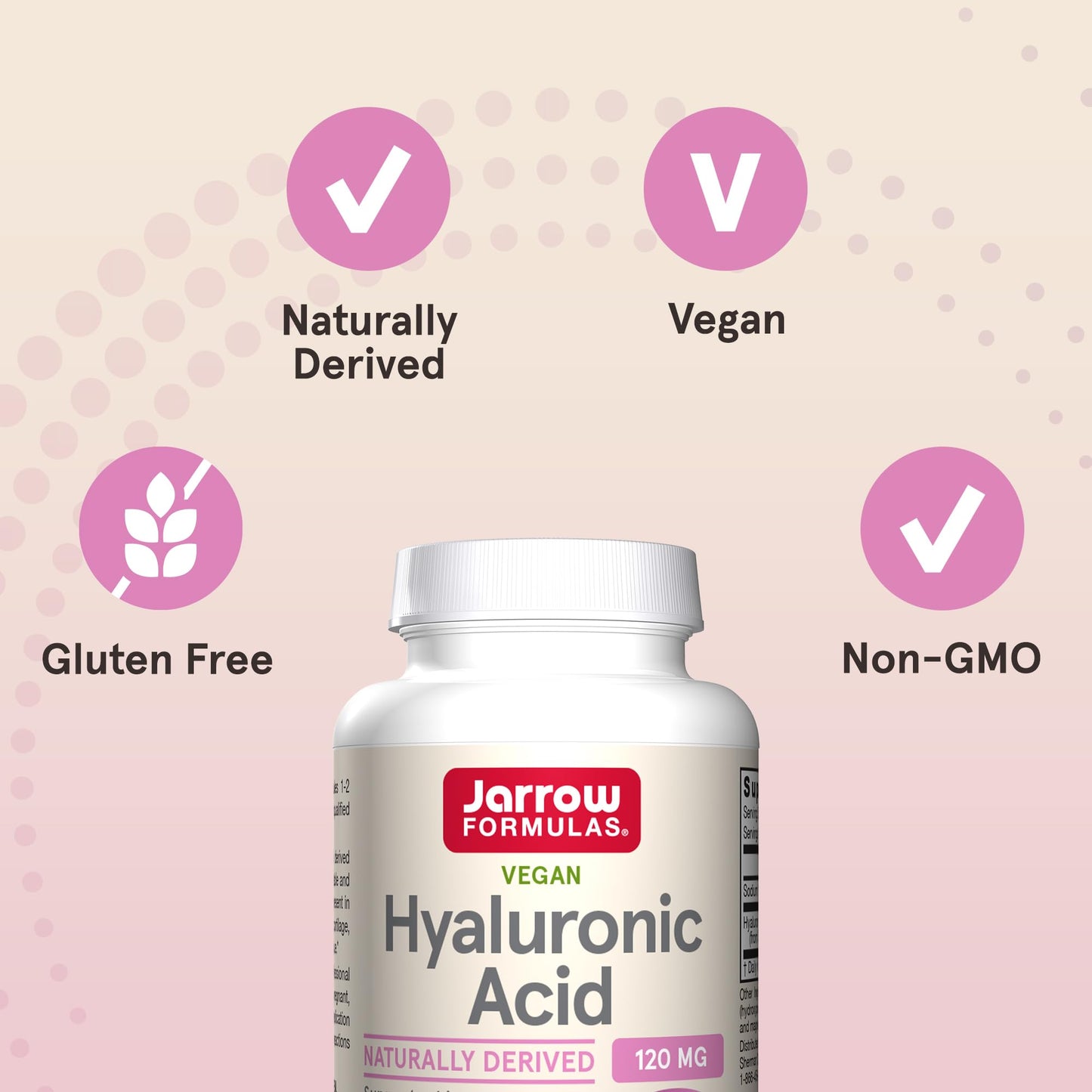 Jarrow Formulas® Hyaluronic Acid 120 mg, Dietary Supplement, Skin Health Support, 120 Veggie Capsules, Up to 60 Day Supply - Maple Wellness Supplements