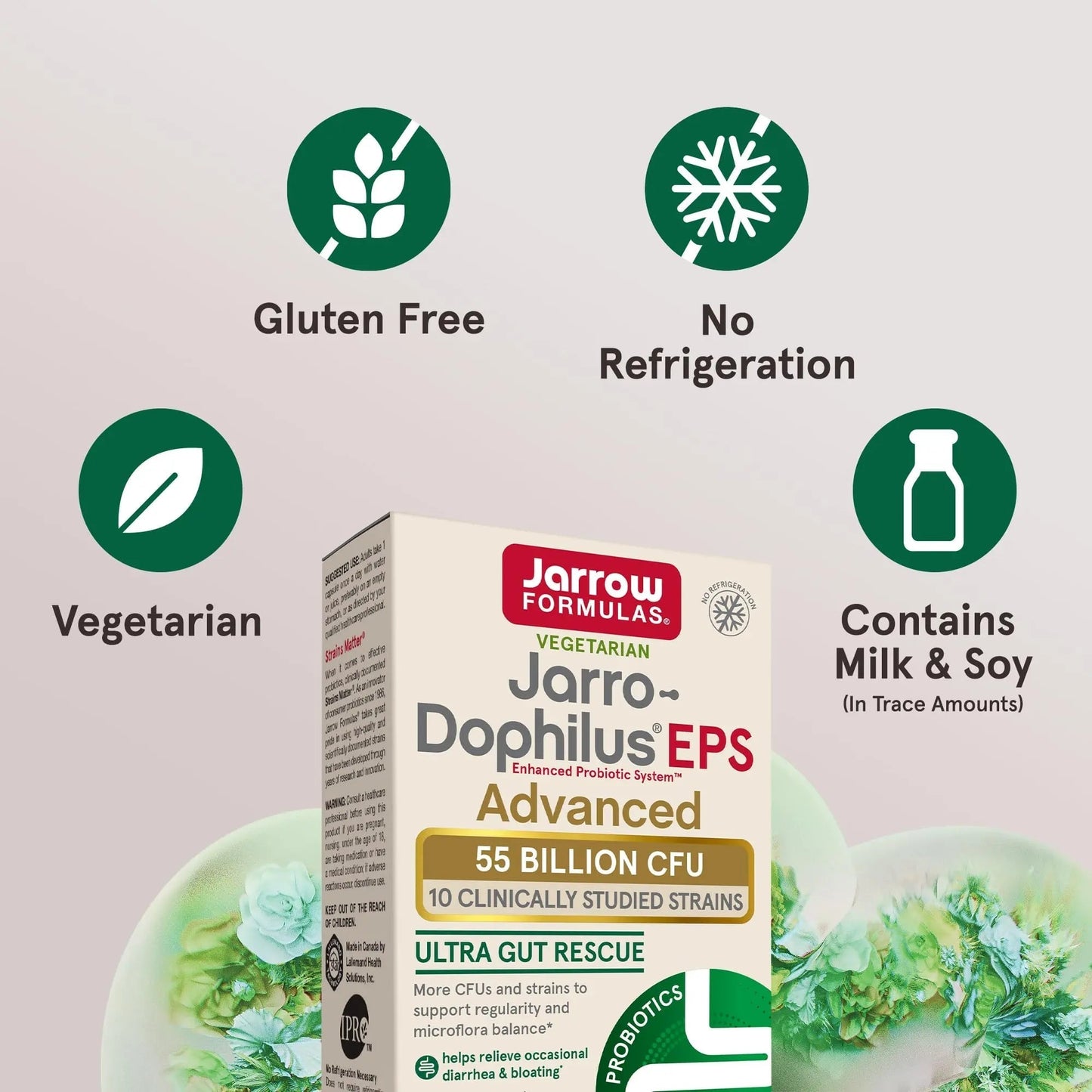 Jarrow Formulas Jarro-Dophilus EPS Advanced, 55 Billion CFU Probiotics, Digestive Support for Adults, 30 Probiotic Supplement Veggie Capsules, Up to 30 Day Supply - Maple Wellness Supplements