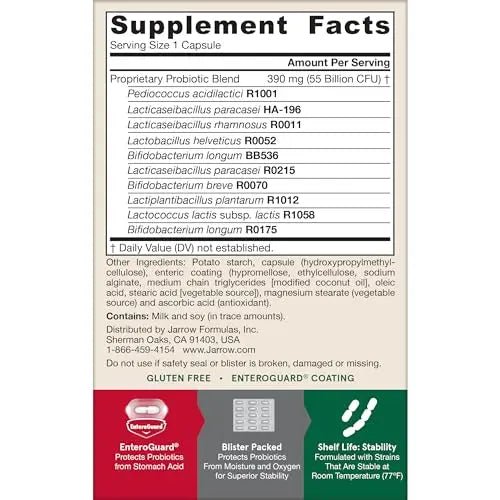 Jarrow Formulas Jarro-Dophilus EPS Advanced, 55 Billion CFU Probiotics, Digestive Support for Adults, 30 Probiotic Supplement Veggie Capsules, Up to 30 Day Supply - Maple Wellness Supplements