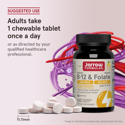 Jarrow Formulas Methyl B-12 & Methyl Folate, Bioactive Vitamin B9 & Vitamin B12 Supplement, Supports Cellular Energy Production, Healthy Brain Function & Metabolism - Maple Wellness Supplements