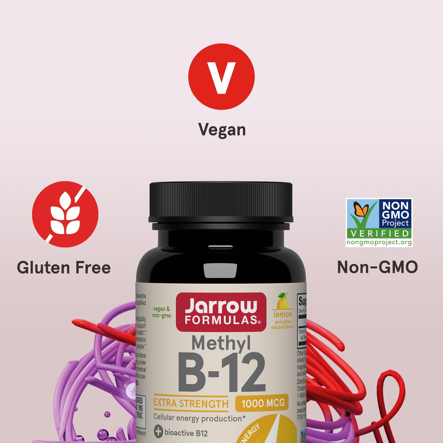 Jarrow Formulas Methyl Vitamin B-12 1000 mcg, 100 Chewable Tablets, Lemon Flavored- Bioactive B12 Vitamin - Supports Cellular Energy Production - Maple Wellness Supplements