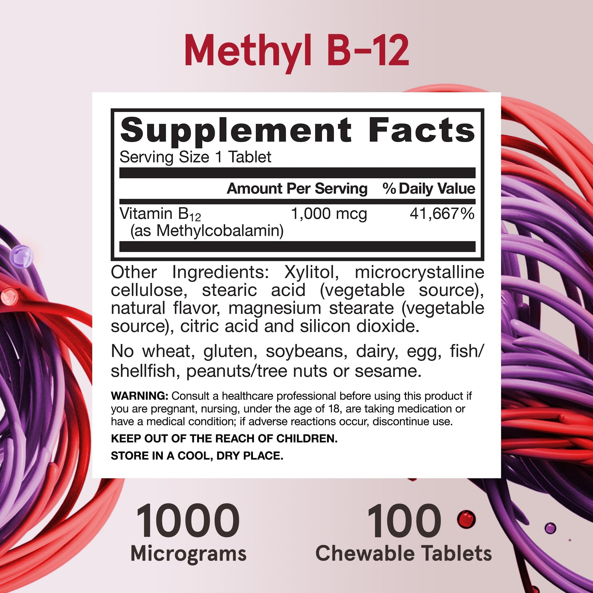 Jarrow Formulas Methyl Vitamin B-12 1000 mcg, 100 Chewable Tablets, Lemon Flavored- Bioactive B12 Vitamin - Supports Cellular Energy Production - Maple Wellness Supplements