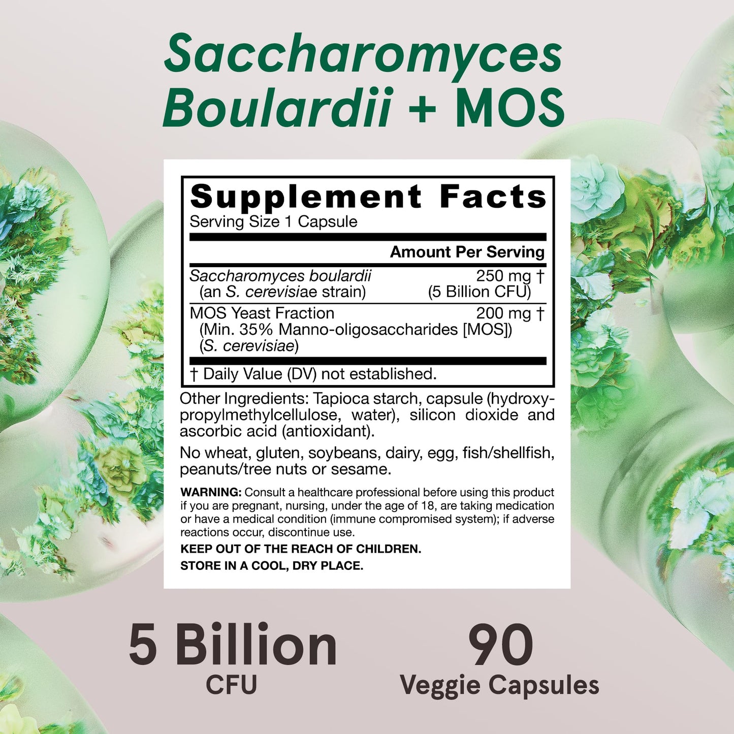 Jarrow Formulas Saccharomyces Boulardii + MOS Probiotics for Digestive Health and Intestinal Tract Support - 5 Billion CFU Per Serving - 90 Delayed Release Caps - Maple Wellness Supplements