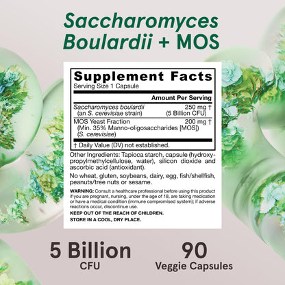 Jarrow Formulas Saccharomyces Boulardii + MOS Probiotics for Digestive Health and Intestinal Tract Support - 5 Billion CFU Per Serving - 90 Delayed Release Caps - Maple Wellness Supplements