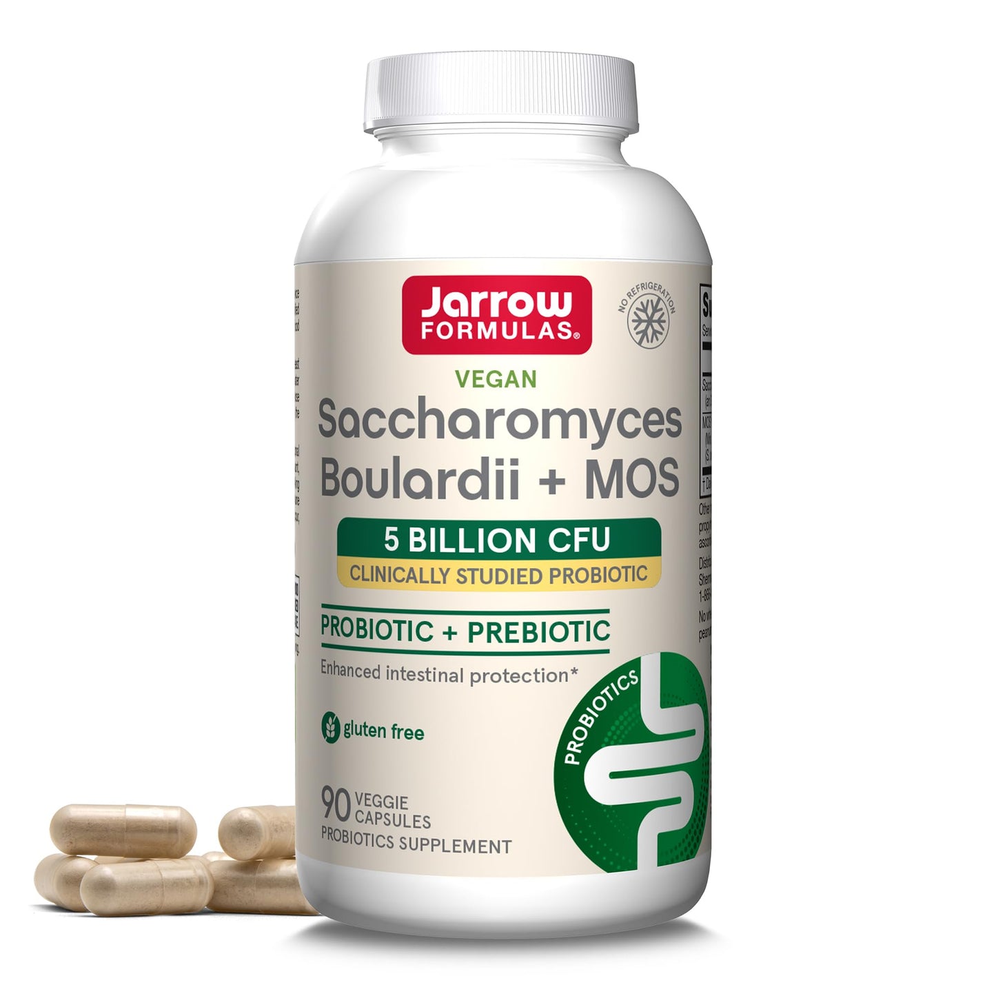 Jarrow Formulas Saccharomyces Boulardii + MOS Probiotics for Digestive Health and Intestinal Tract Support - 5 Billion CFU Per Serving - 90 Delayed Release Caps - Maple Wellness Supplements