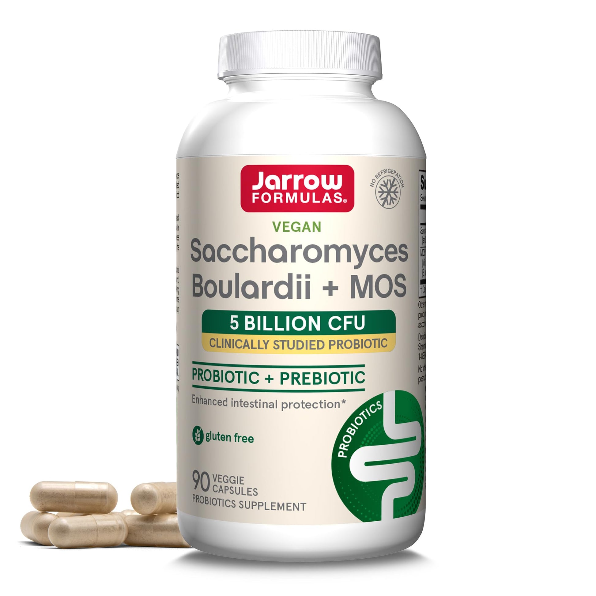 Jarrow Formulas Saccharomyces Boulardii + MOS Probiotics for Digestive Health and Intestinal Tract Support - 5 Billion CFU Per Serving - 90 Delayed Release Caps - Maple Wellness Supplements