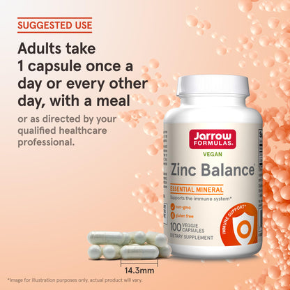 Jarrow Formulas Zinc Balance 15 mg - 100 Servings (Veggie Caps) - Zinc with Copper - Essential Minerals for Immune System Support - Immune Support Supplement - Gluten Free Copper Supplement, Vegan - Maple Wellness Supplements