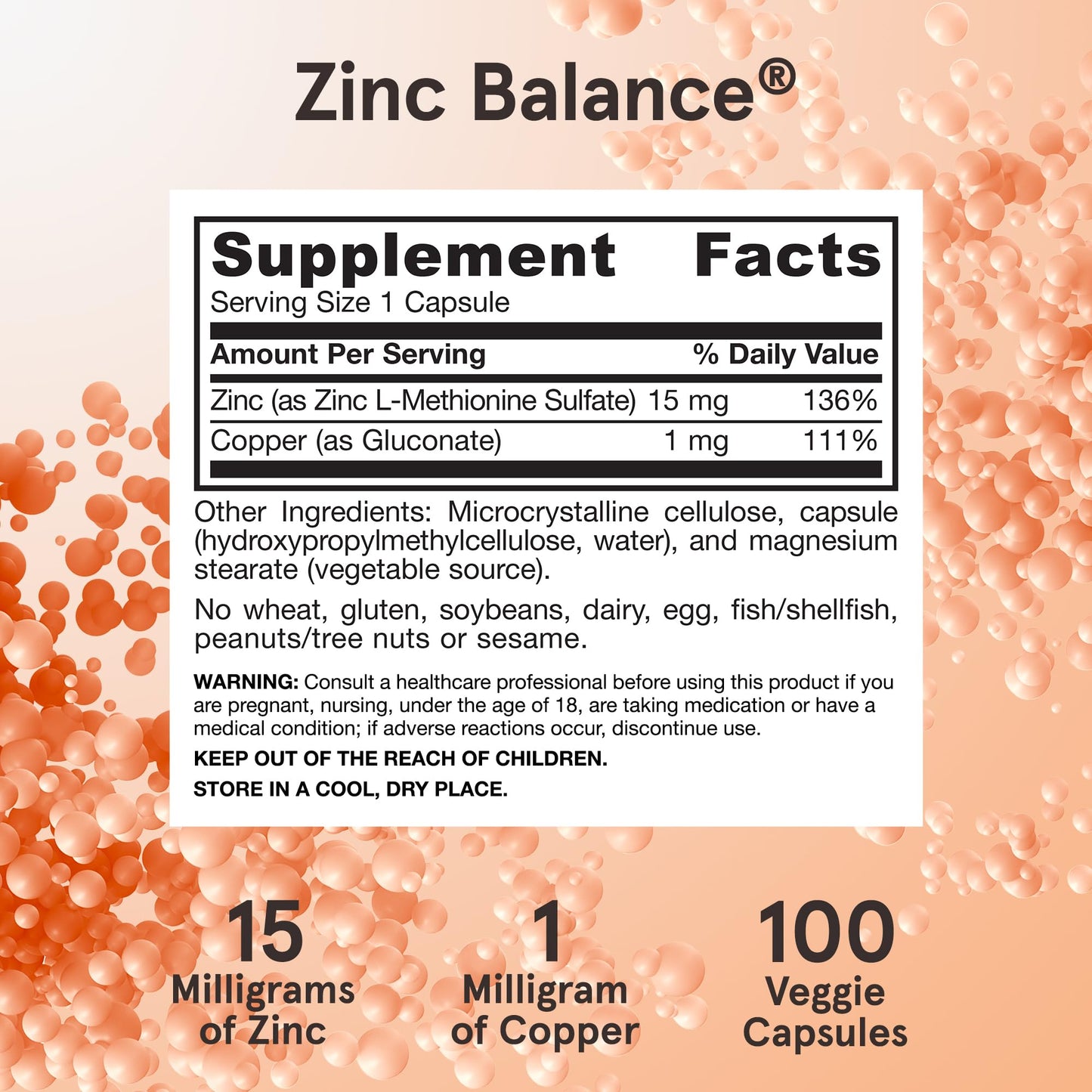 Jarrow Formulas Zinc Balance 15 mg - 100 Servings (Veggie Caps) - Zinc with Copper - Essential Minerals for Immune System Support - Immune Support Supplement - Gluten Free Copper Supplement, Vegan - Maple Wellness Supplements