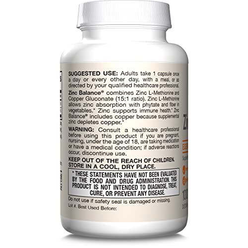 Jarrow Formulas Zinc Balance 15 mg - 100 Servings (Veggie Caps) - Zinc with Copper - Essential Minerals for Immune System Support - Immune Support Supplement - Gluten Free Copper Supplement, Vegan - Maple Wellness Supplements