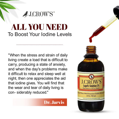 J.CROW'S® Lugol's Solution of Iodine 2% 2 oz (1 Bottle) – Premium Iodine & Potassium Iodide Liquid, Gluten - Maple Wellness Supplements