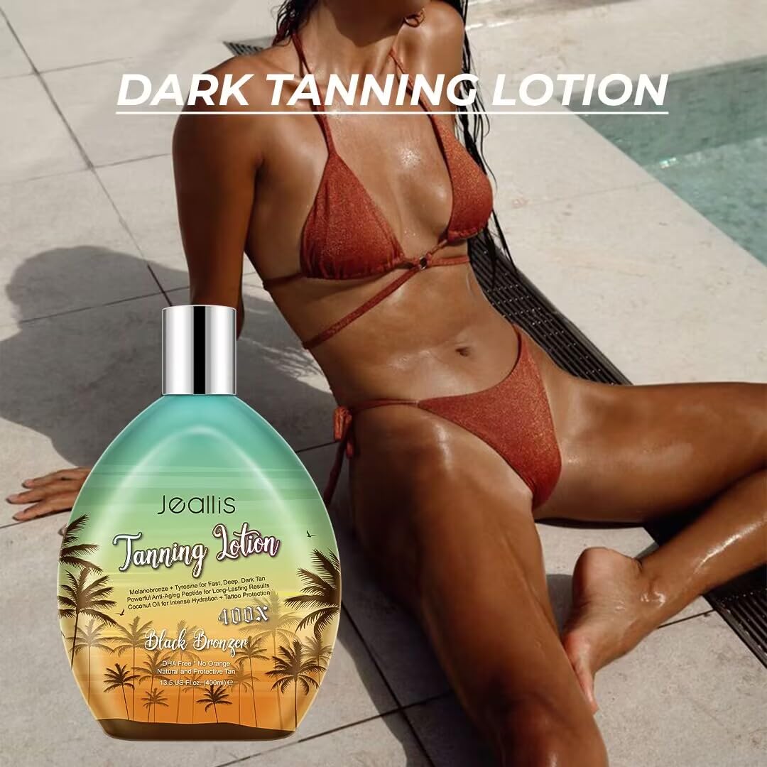 Jeallis Extreme Dark Tanning Lotion Accelerator for Indoor Tanning Beds & Outdoor Sun Tan with Bronzer to Get Dark Fast Tan - Maple Wellness Supplements