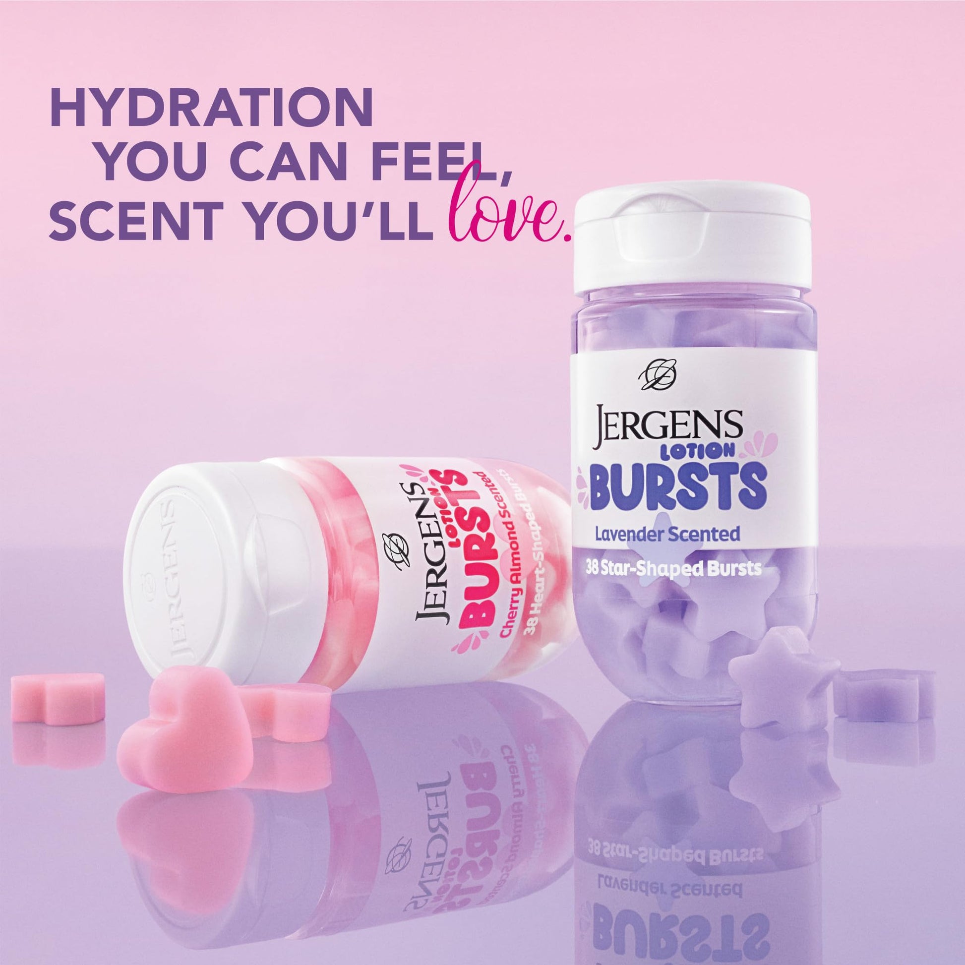 Jergens Cherry Almond Lotion Bursts, Squishy Heart-Shaped Moisturizer Bursts, Lotion Gifts for Teens, 38 Ct - Maple Wellness Supplements