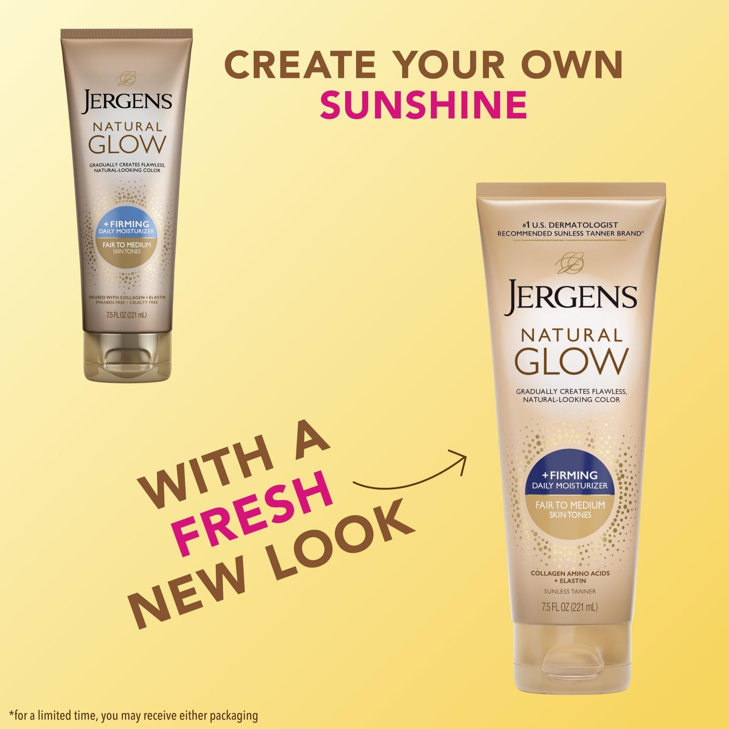 Jergens Natural Glow +Firming Self Tanner Body Lotion, Fair to Medium Skin Tone, Sunless Tanning Moisturizer - Maple Wellness Supplements