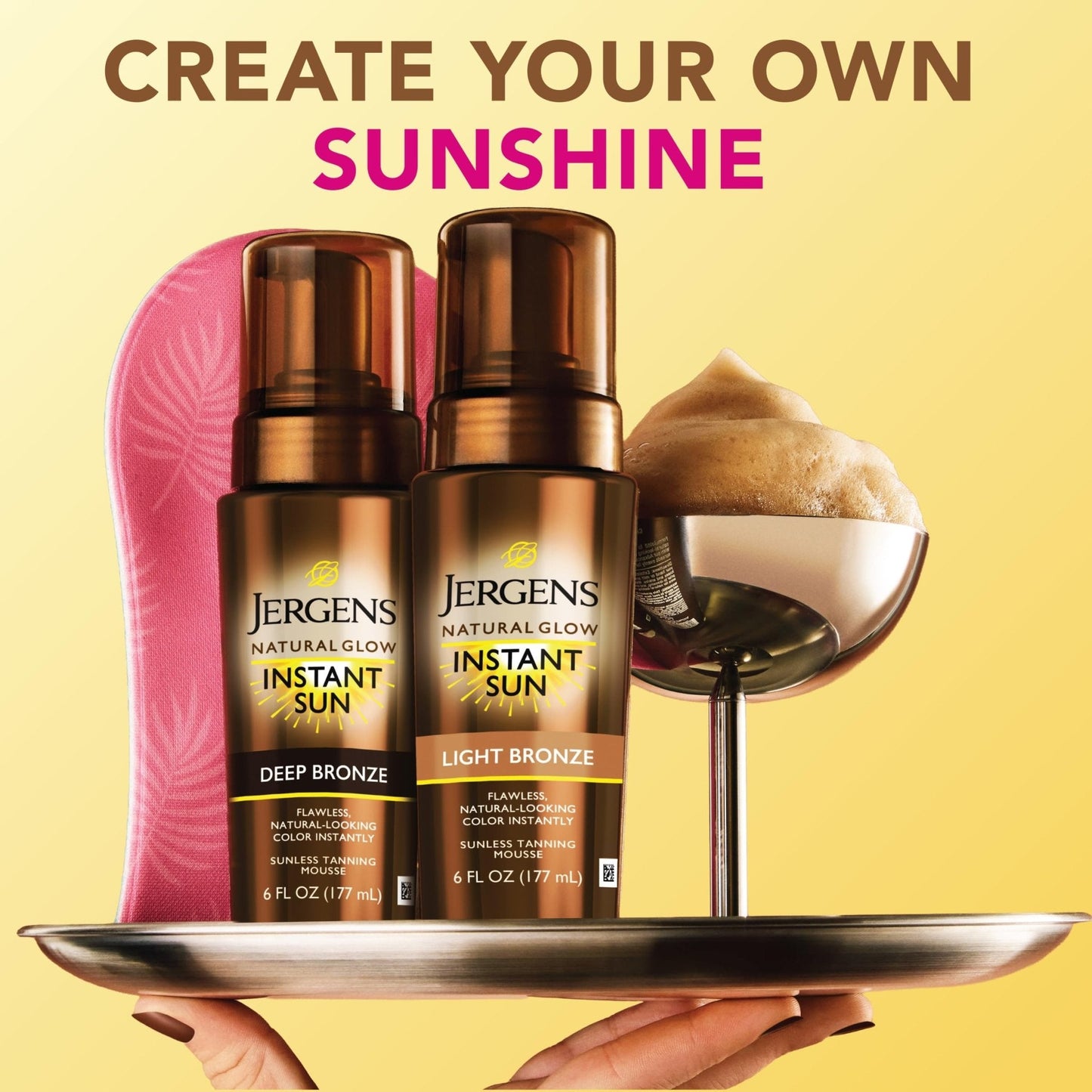 Jergens Natural Glow Instant Sun Body Mousse, Self Tanner for Light Bronze Tan, Sunless Tanning Body Bronzer - Maple Wellness Supplements