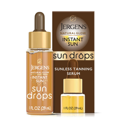 Jergens Natural Glow Instant Sun Drops, Sunless Tanning for Face and Body, Instant Sun Bronzing Drops, Oil Free, 1 Fl Oz - Maple Wellness Supplements