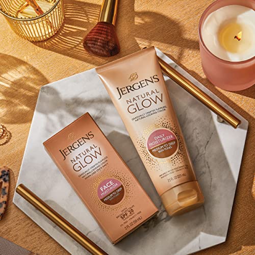 Jergens Natural Glow Self Tanner Face Moisturizer with SPF 20 Facial Sunscreen, Medium to Deep Skin Tone, Sunless Tanning, Oil Free - Maple Wellness Supplements