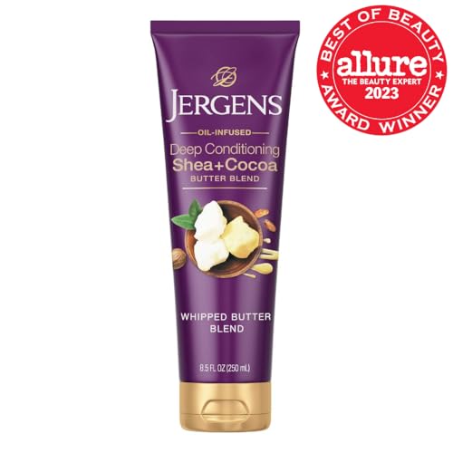 Jergens Shea and Cocoa Whipped Body Butter Lotion, Tone Enriching Hand And Body Lotion for Dry Skin, with Vitamins B3 & E, 8.5 Oz - Maple Wellness Supplements
