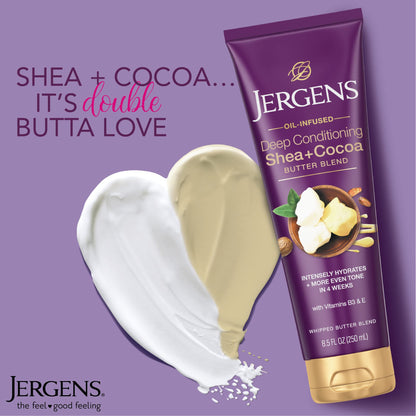 Jergens Shea and Cocoa Whipped Body Butter Lotion, Tone Enriching Hand And Body Lotion for Dry Skin, with Vitamins B3 & E, 8.5 Oz - Maple Wellness Supplements