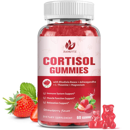 JIANKYTZ Cortisol Gummies for Women with Ashwagandha, Rhodiola Rosea, L-Theanine, Magnesium, Vitamin D3 for Zzz Support, Balanced Cortisol, Vegan, 60 Gummies - Maple Wellness Supplements