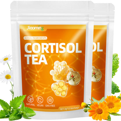 JIAOMING 2 Packs Natural Cortisol Reducing Tea, Healthy Cortisol Levels & Mental Clarity, Loose Leaf Detox Drink Teabags with Ashwagandha for Men and Women Sleep Time Relaxation, Mood Swing Reducer - Maple Wellness Supplements