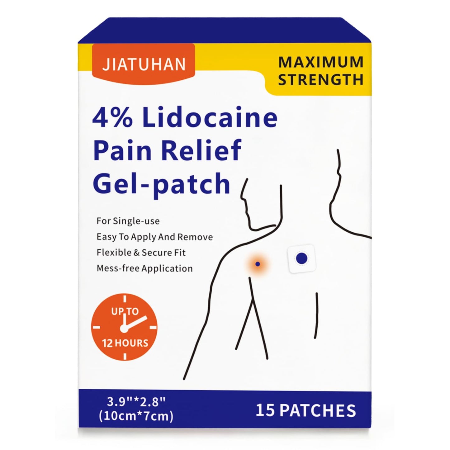 JIATUHAN 4% Lidocaine Pain Relief Patches – Maximum Strength for Back, Neck, Joint & Muscle Pain – Long-Lasting & Flexible – 15 Patches - Maple Wellness Supplements