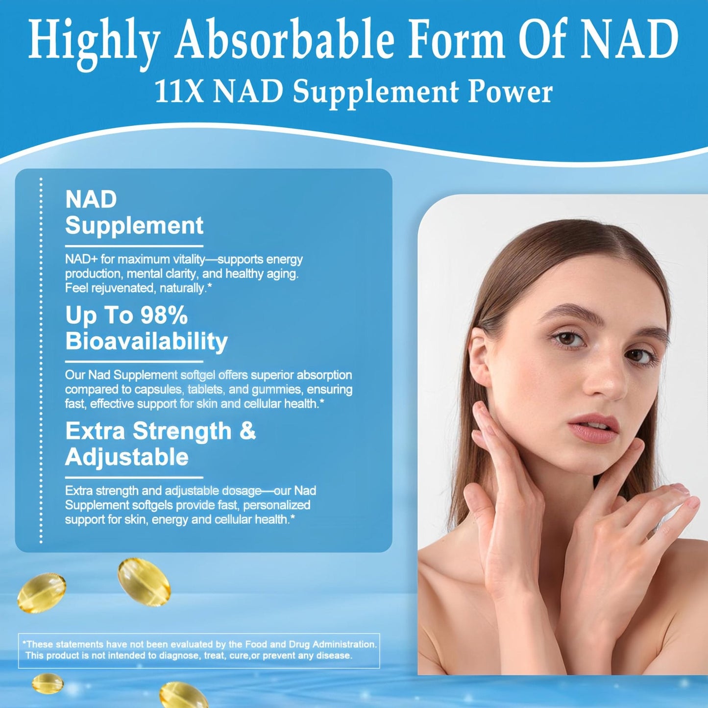 JINGYAT 11-in-1 NAD Supplement with Resveratrol, CoQ10, Quercetin, Collagen, Grape Seed for Cellular Energy, Mental Focus & Antioxidant Support - NAD Supplement for Women & Men, 120 Soft Capsules - Maple Wellness Supplements