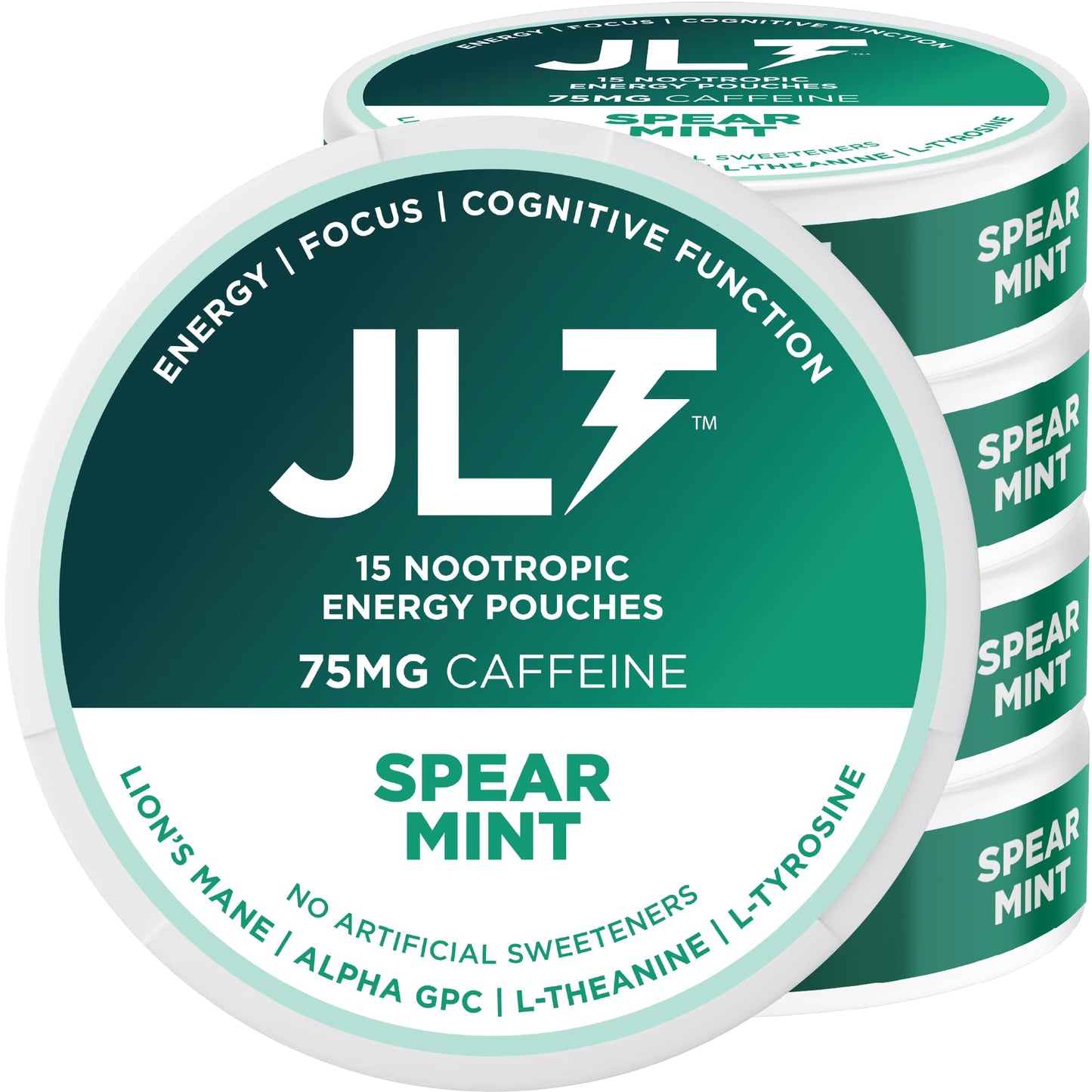 JLT 75 mg Caffeine Nootropic Pouches | Nootropic Energy Pouches with 75mg Caffeine, Lion's Mane, Alpha GPC, L-Tyrosine & L-Theanine with no Artificial Sweeteners | 15 Pouches Per Can - Maple Wellness Supplements