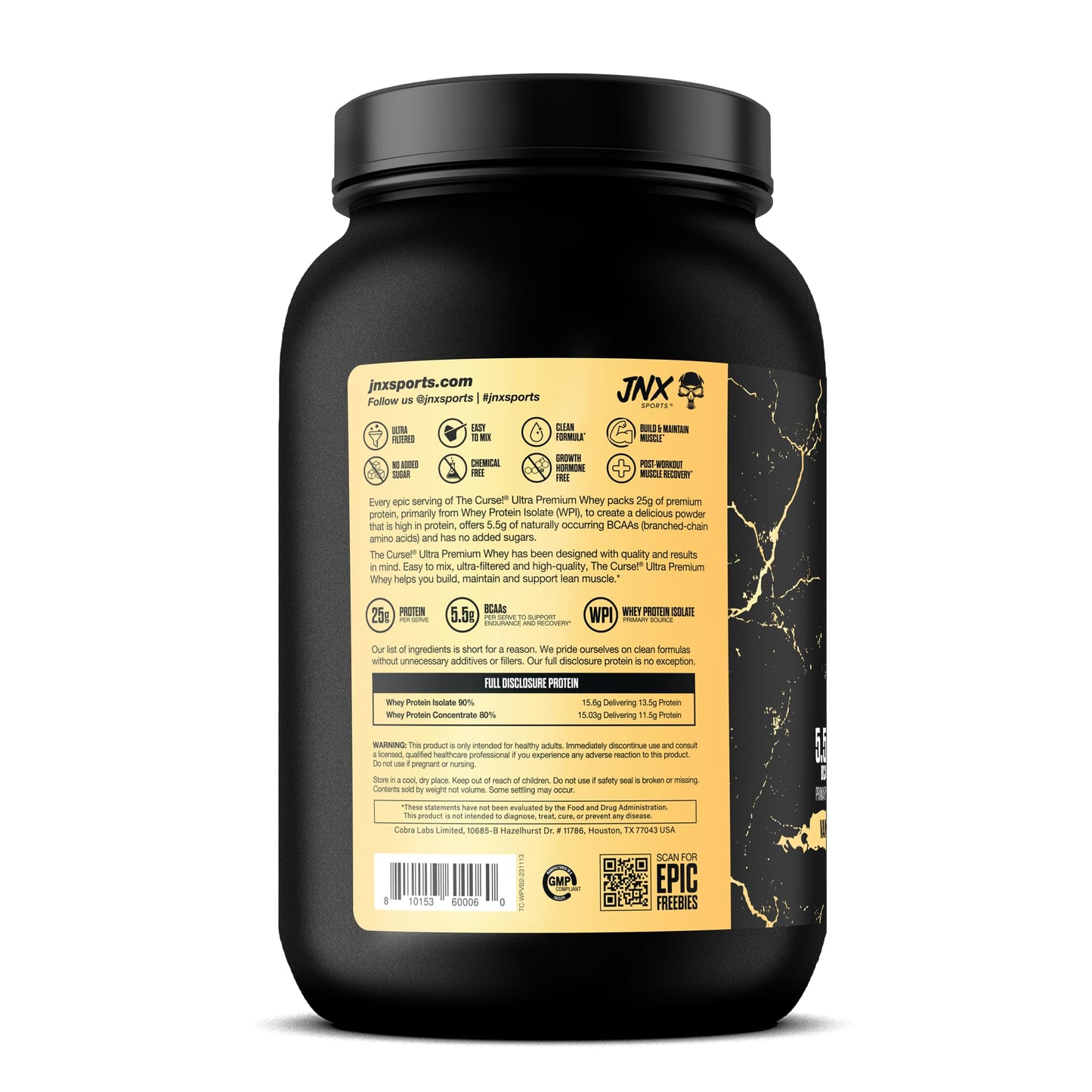 JNX SPORTS The Curse! Ultra Premium Whey Protein Powder Vanilla Bean 2lb | 25g Protein - Maple Wellness Supplements