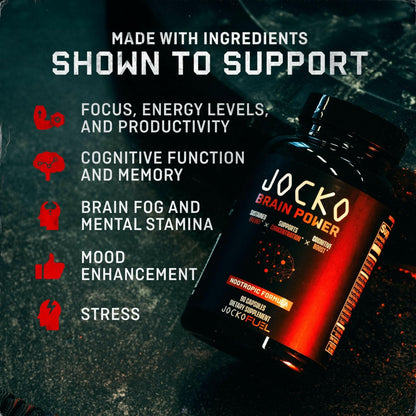 Jocko Fuel Brain Power - Nootropic Dietary Supplements for Memory & Focus wiht L Theanine, L Carnitine- Energy & Focus Supplement (90 Capsules) - Maple Wellness Supplements