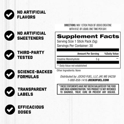 Jocko Fuel Creatine Monohydrate Stick Packs - Pure Micronized Travel Size Powders for Men & Women, Supports Muscle Growth, Strength, Recovery & Cognition, - Maple Wellness Supplements