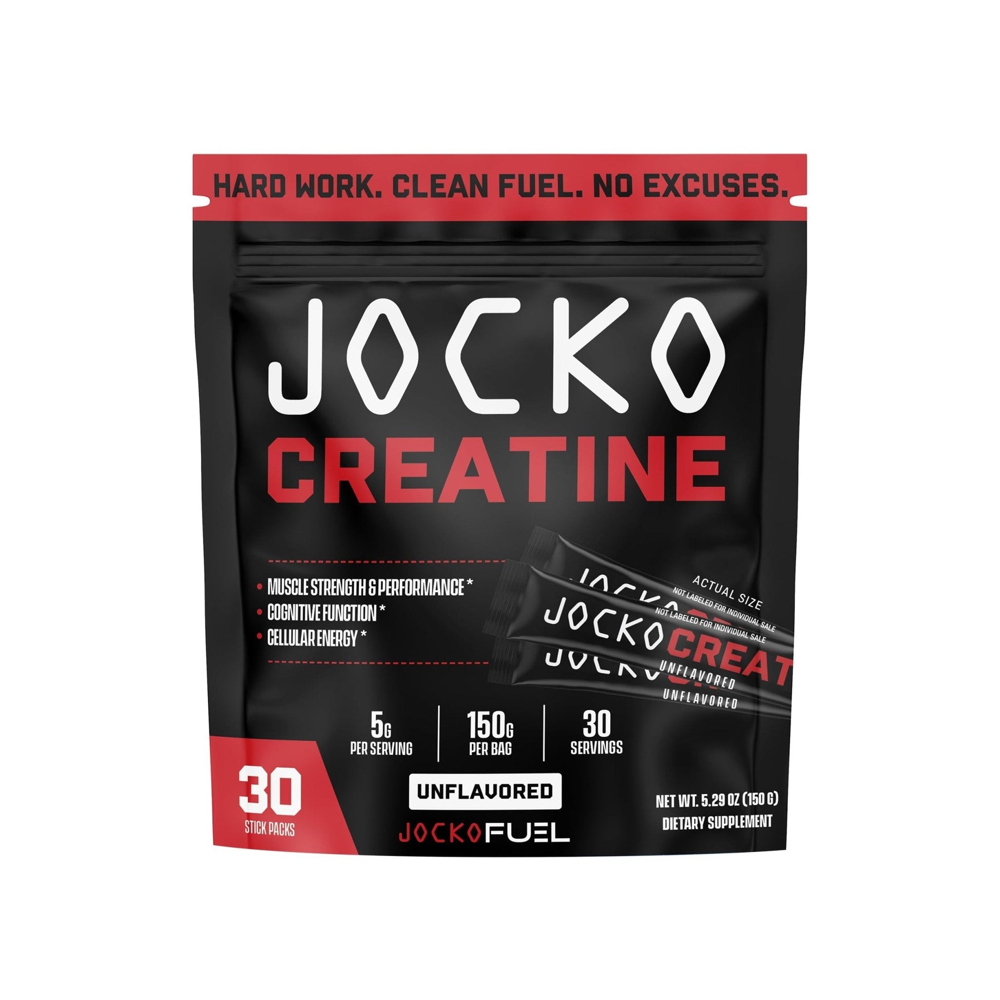 Jocko Fuel Creatine Monohydrate Stick Packs - Pure Micronized Travel Size Powders for Men & Women, Supports Muscle Growth, Strength, Recovery & Cognition, - Maple Wellness Supplements