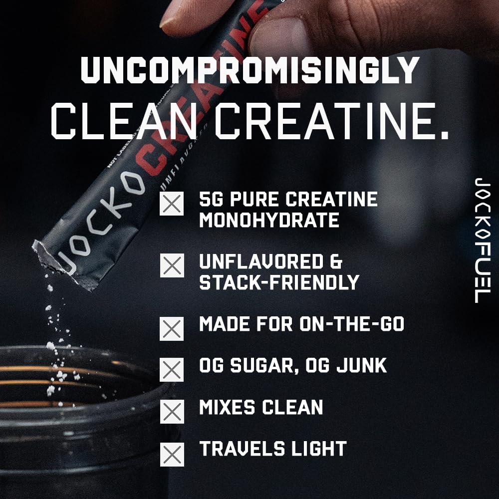 Jocko Fuel Creatine Monohydrate Stick Packs - Pure Micronized Travel Size Powders for Men & Women, Supports Muscle Growth, Strength, Recovery & Cognition, - Maple Wellness Supplements