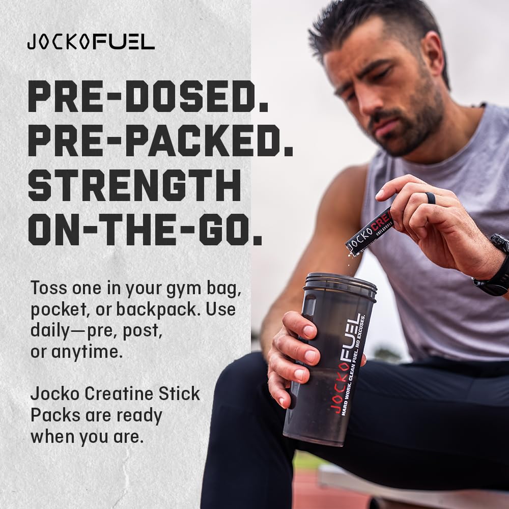 Jocko Fuel Creatine Monohydrate Stick Packs - Pure Micronized Travel Size Powders for Men & Women, Supports Muscle Growth, Strength, Recovery & Cognition, - Maple Wellness Supplements