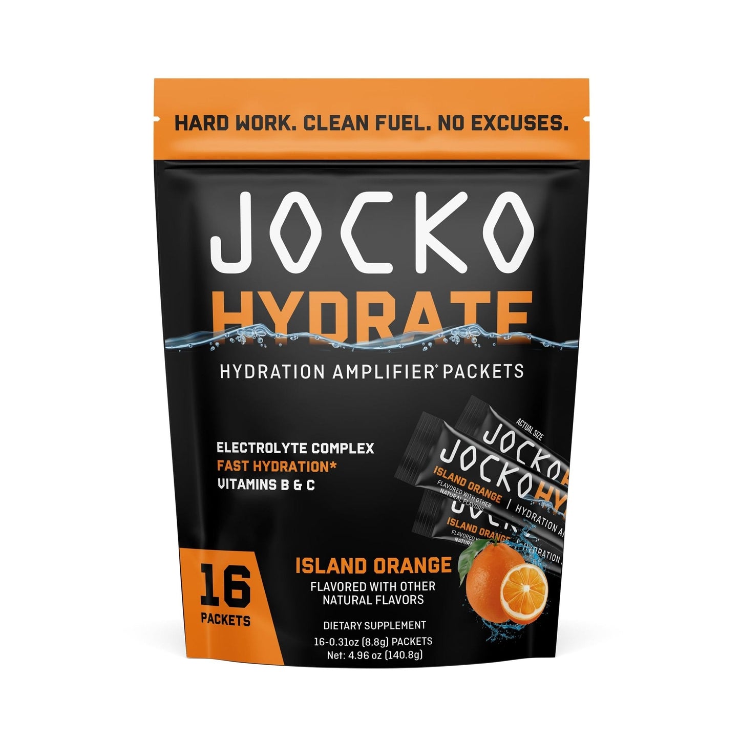 Jocko Fuel Hydrate Electrolytes Powder Packets Low Sugar - Hydration Amplifier Packets for Recovery, Dehydration, & Exercise - with Vitamins B6, B12 & C - Maple Wellness Supplements