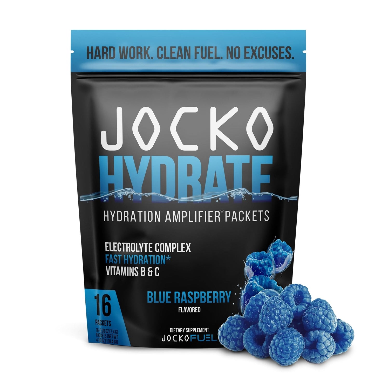 Jocko Fuel Hydrate Electrolytes Powder Packets Low Sugar - Hydration Amplifier Packets for Recovery, Dehydration, & Exercise - with Vitamins B6, B12 & C - Maple Wellness Supplements