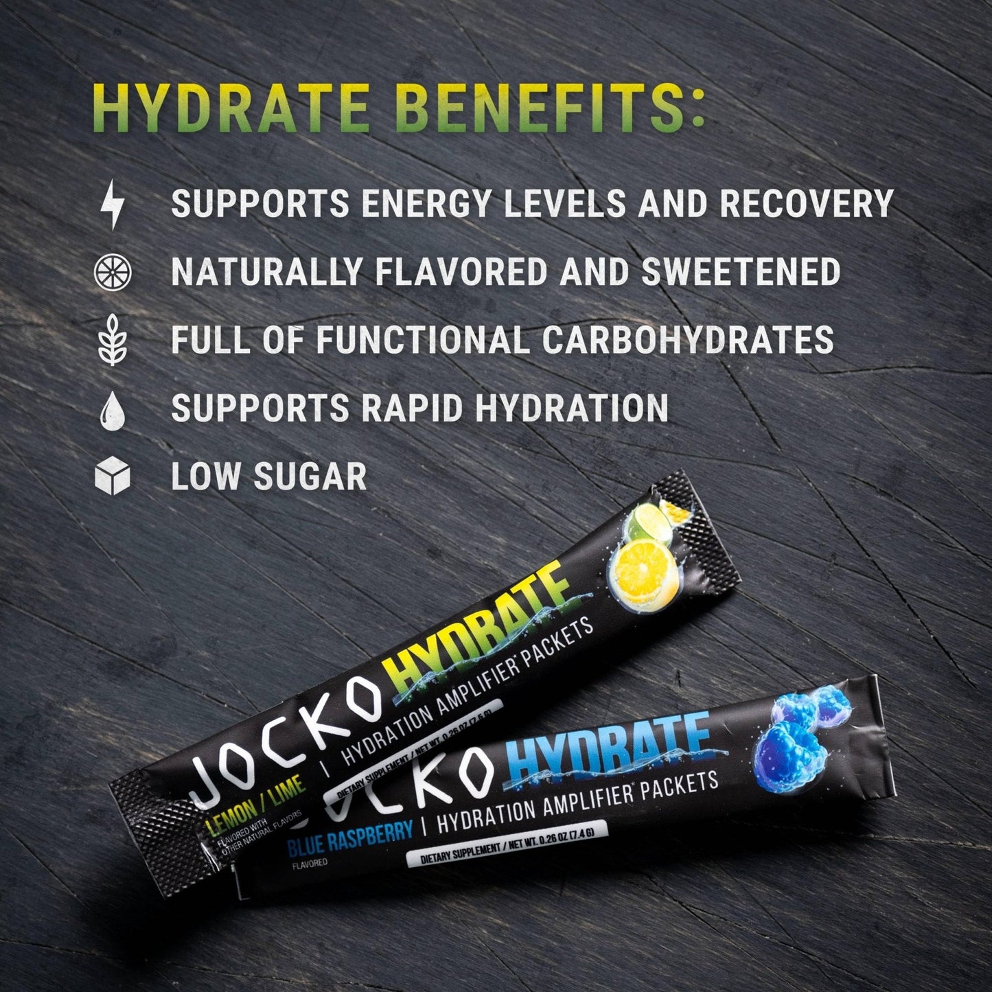 Jocko Fuel Packets Low Sugar - Hydration Amplifier Packets for Recovery, Dehydration, & Exercise - with Vitamins B6, B12 & C (16 Packets) Lemon Lime - Maple Wellness Supplements