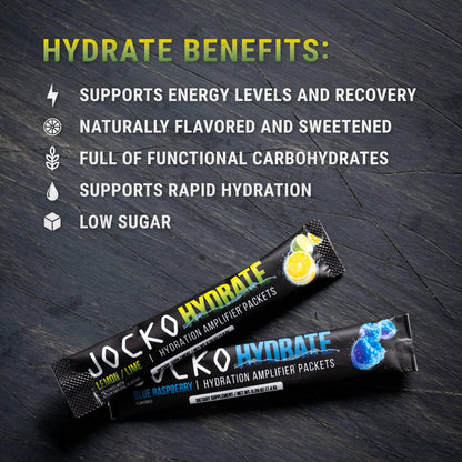 Jocko Fuel Packets Low Sugar - Hydration Amplifier Packets for Recovery, Dehydration, & Exercise - with Vitamins B6, B12 & C (16 Packets) Lemon Lime - Maple Wellness Supplements