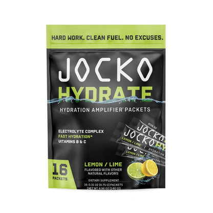 Jocko Fuel Packets Low Sugar - Hydration Amplifier Packets for Recovery, Dehydration, & Exercise - with Vitamins B6, B12 & C (16 Packets) Lemon Lime - Maple Wellness Supplements