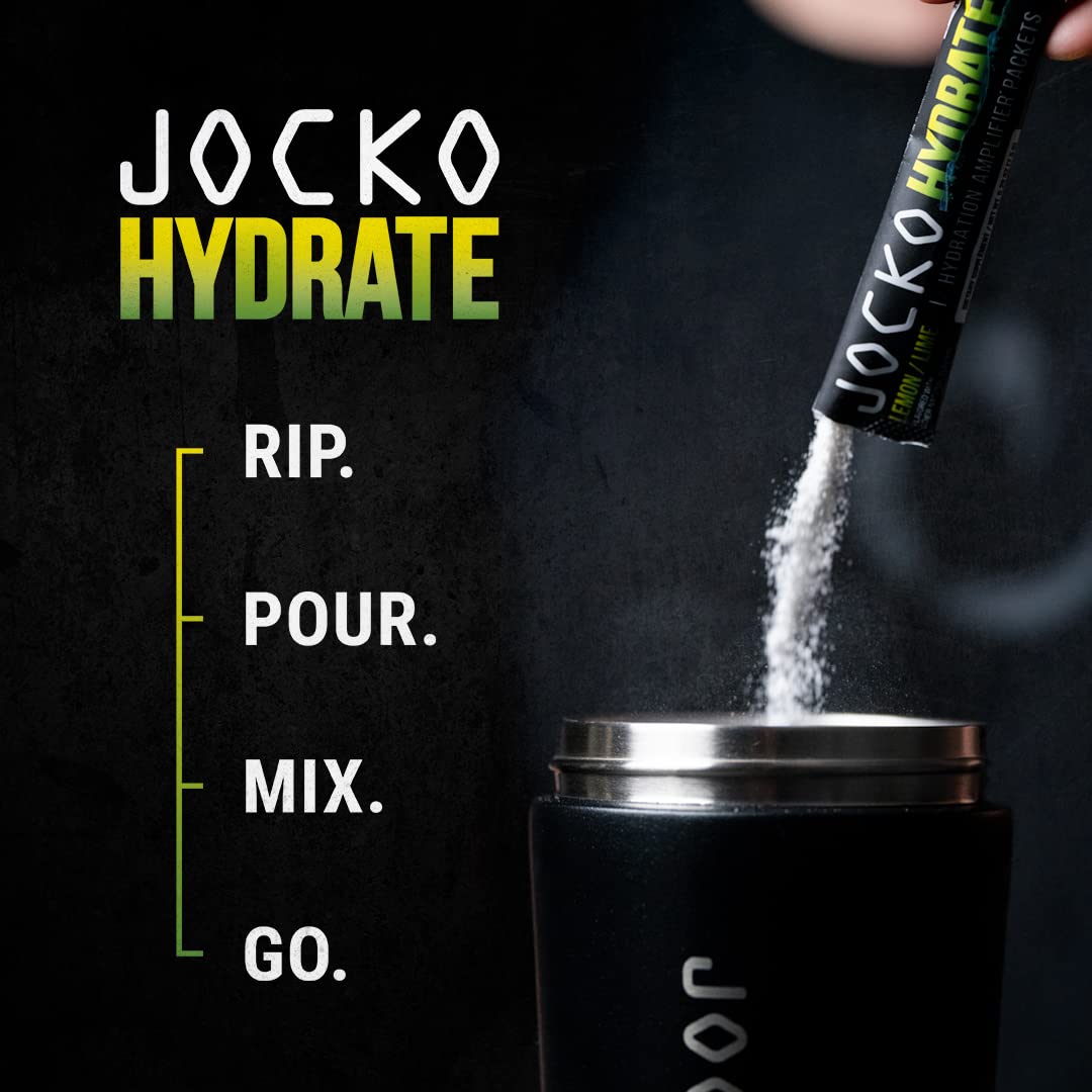 Jocko Fuel Packets Low Sugar - Hydration Amplifier Packets for Recovery, Dehydration, & Exercise - with Vitamins B6, B12 & C (16 Packets) Lemon Lime - Maple Wellness Supplements