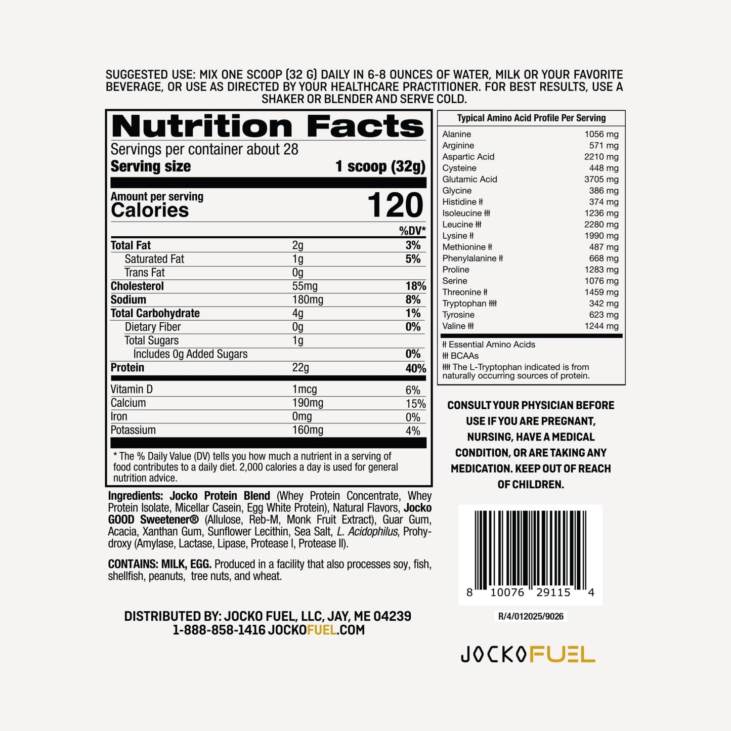 Jocko Fuel Whey Protein Powder, Vanilla Milkshake, 22g Protein, Digestive Enzymes + Probiotic Blend, No Sugar Added, with Essential Amino Acids + Electrolyte Minerals, 28 Servings - Maple Wellness Supplements